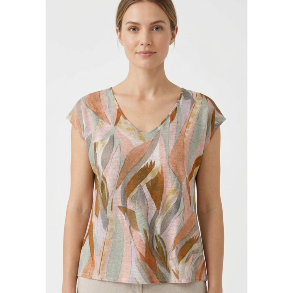 C of C California Linen Tropical Print V-Neck Top Women’s XL Cap Sleeve Summer